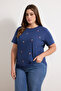Indigo Relaxed Çiçek Nakış Detaylı %100 Pamuk Örme Büyük Beden T-shirt TBBSS24BF00029