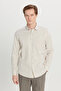 Men's Beige Cotton Tailored Slim Fit Classic Collar Dobby Pocket Shirt - 5