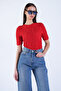 Red Crew Neck Short Sleeve Seersucker Fabric Blouse Alc-X15094 - 4