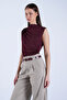 Burgundy High Neck Shoulder Draped Transparent Blouse Alc-X15151 - 3