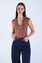 Brown Polo Collar Sleeveless Blouse with Low-Cut Chest Alc-X15095 - 4
