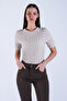 Beige Crew Neck Short Sleeve Seersucker Fabric Blouse Alc-X15094 - 4