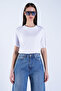 White Crew Neck Basic Crop T-Shirt Alc-X15102