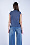 Women's Indigo Stand Collar Shoulder D Draped Transparent Blouse Alc-X15151 - 7