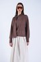 Women's Brown High-Neck Transparent Blouse with Fixed Scarf Detail Alc-X15154 - 5