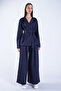 Women's Navy Blue Self-Tie Belted Long Jacket and Double Pocket Trousers Set Alc-X15042 - 3