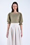 Khaki Crew Neck Balloon Sleeve Cropped Blouse Alc-X15096 - 3