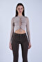Stone Embellished Stand Collar Lace-Up Front Transparent Sleeve Blouse Alc-X15127 - 3