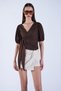 Brown Balloon Sleeve Double-Breasted Waist-Tied Blouse Alc-X15130 - 2