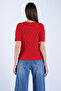 Red Crew Neck Short Sleeve Seersucker Fabric Blouse Alc-X15094 - 7