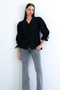 Black V-Neck Poplin Blouse with Tie Detail on Front and Sleeves Alc-X15169