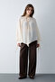 Ekru Yakası Bağlamalı Oversize Krep Gömlek Bluz TCTSS26TG00049 - 5