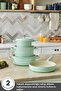 Swiss Crystal Neocast 7 Piece Cast Iron Pot and Pan Set Green - 2 Oven Mitts - 4