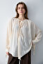 Ekru Yakası Bağlamalı Oversize Krep Gömlek Bluz TCTSS26TG00049 - 4