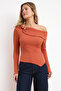 Cinnamon Fitted/Asymmetrical Collar Accessory Detailed Ribbed Stretch Knitted Blouse Twoss26Bz00072