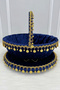Navy Blue Bridal Henna Night Tray and Basket, Velvet Pieces, with Gold Bells and Sequins, Wedding, Circumcision, Engagement, Promise - 4