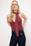 Bordo Puantiyeli Fitted/Vücuda Oturan Boyundan Bağlamalı Fularlı Tül Örme Bluz TWOSS26BZ00488