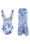 Floral Pattern Covered Deep V-Neck Regular 2-Piece Suit Skirt Swimsuit Tbess26Ma00032 - 6