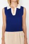 Koyu Cobalt Blue Polo Neck T-Shirt Look Knitwear Blouse Twoss24Bz00273 - 3