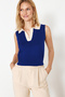 Koyu Cobalt Blue Polo Neck T-Shirt Look Knitwear Blouse Twoss24Bz00273 - 2