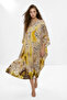 Bej Kare Kaftan Leopar Desen Beden Seçmeyen Maxi Dokuma %100 Viskoz Tesettür Elbise TCTSS26EB00161 - 3