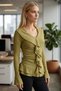 Women's Oil Green Ruffled Collar and Flounce Sleeves Gathered Blouse Arm-26K001079