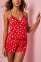 Kırmızı %100 Pamuklu Kalpli Dantelli İp Askılı Şortlu Örme Pijama Takımı THMSS24PT00106 - 2