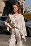 Ekru Yakası Bağlamalı Oversize Krep Gömlek Bluz TCTSS26TG00049