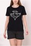 Women's Shorts Pajama Set Short Sleeve Cotton Pocket Lycra BLACK