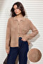 Camel Polo Yaka Ajurlu/Delikli Nakışlı  Triko Hırka TWOSS26HI00011