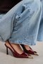 Viper Claret Red Patent Leather Gold Framed Stone Accessory Detail Pointed Toe Women's Heeled Shoes - 7