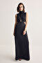 Siyah Dik Yaka Shift/Düz Kesim Maxi Abiye & Mezuniyet Elbisesi TPRSS26AE00054 - 5