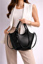 Women's Black Lined Zippered Hand and Shoulder Bag