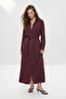 Bordo Modal Kumaş Kuşaklı Düğmeli Maxi Dokuma Gömlek Elbise TWOSS26EL00708