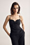 Black Front Tie Detailed Woven Finike Bustier Tprss26Bs00014