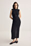 Black Deep-Cut Button Detailed Knitted Lined Dress Tprss26El00085 - 2