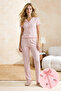 Pembe %100 Pamuklu Çiçekli Kurdele/Fiyonklu Fitilli/Pointel Örme Pijama Takımı THMSS26PT00010