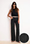 Siyah Lurex Çizgili Yüksek Bel %100 Pamuk Wide Leg Jeans TWOSS26JE00071
