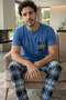 Navy Blue Pocket Detailed Short Sleeve Dear Family Pajamas - Men's Set - 3