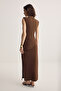 Brown Drape/Ruched Detailed Padded Slit Plain Maxi Knitted Dress Twoss26El00246 - 5