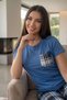 Navy Blue Pocket Detailed Short Sleeve Dear Family Pajamas - Women's Set - 5