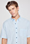 Men's Light Blue Comfort Fit Relaxed Cut Button Collar Linen Look 100% Cotton Short Sleeve Shirt - 4