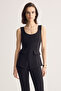 Siyah Fitted/Vücuda Oturan Havuz Yaka Cepli Örme Bluz TWOSS26BZ00527 - 2