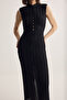Black Deep-Cut Button Detailed Knitted Lined Dress Tprss26El00085 - 4