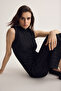 Black Deep-Cut Button Detailed Knitted Lined Dress Tprss26El00085