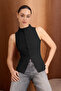 Wardrobe Essentials-Siyah Fitted/Vücuda Oturan Düğmeli Fırfırlı Esnek Örme Bluz TWOSS26BZ00171 - 10