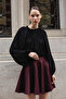 Black Gathered Collar Tassel Stitched Oversize Slightly Transparent Blouse Twoss26Bz00652
