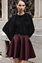 Black Gathered Collar Tassel Stitched Oversize Slightly Transparent Blouse Twoss26Bz00652 - 3