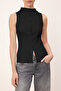 Wardrobe Essentials-Siyah Fitted/Vücuda Oturan Düğmeli Fırfırlı Esnek Örme Bluz TWOSS26BZ00171 - 6