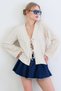 Ecru V-Neck Ruffle Fabric Knitted Blouse with Tie Detail Alc-X15415
